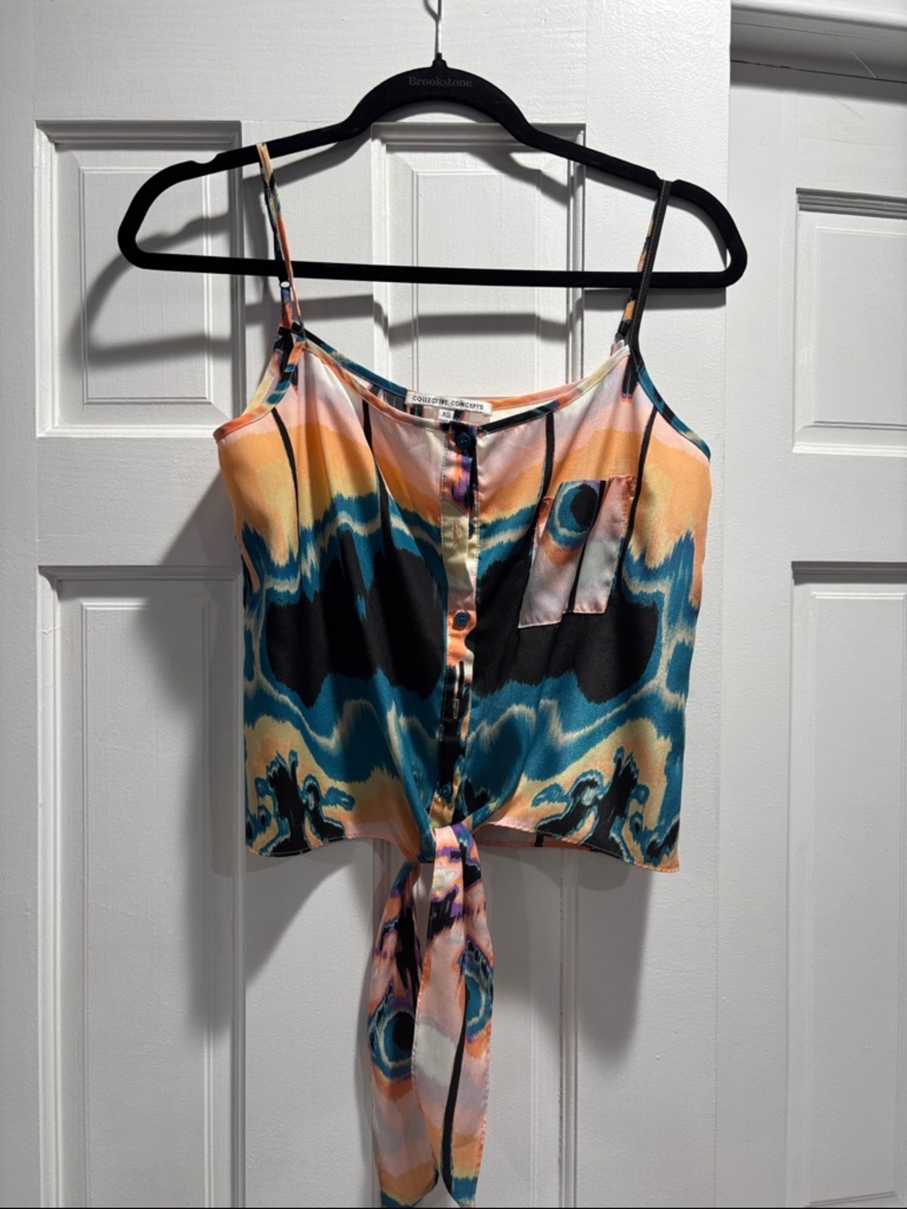 Collective Concepts Teal Peach Black Tie-Front Camisole